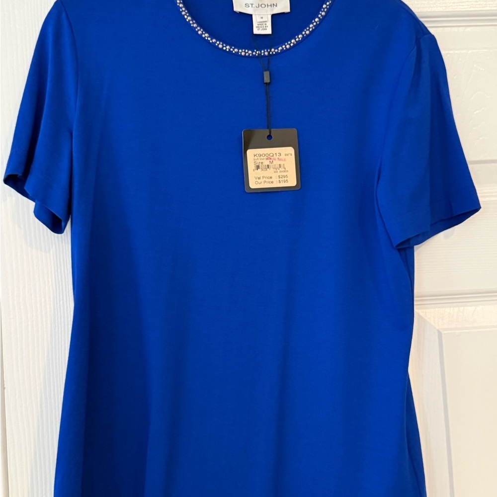 St. John Blue Embellished Short Sleeve Blouse